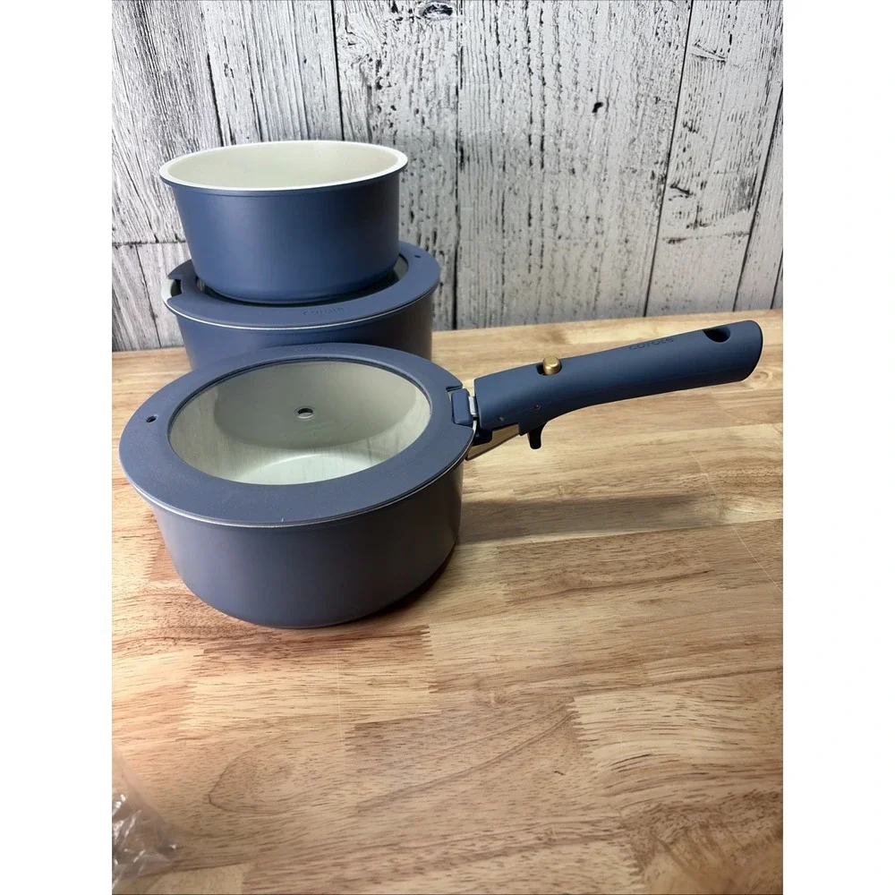 CAROTE 6 Piece Sauce Pan Set Blue With Detachable Handle
